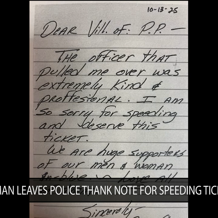 Illinois man writes thank you note to officer who gave him a speeding ticket